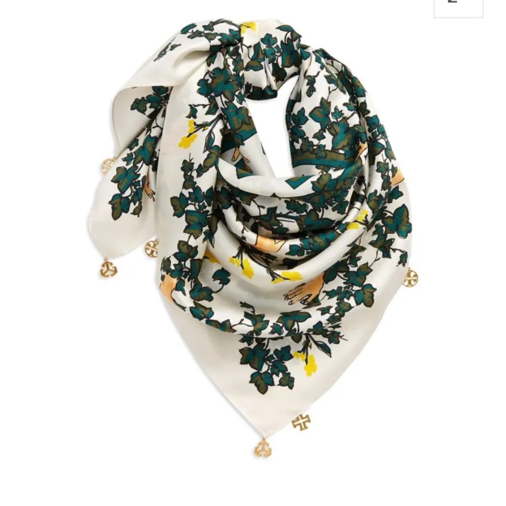 Tory Burch Daisy Vine Medallion Charm Silk Scarf